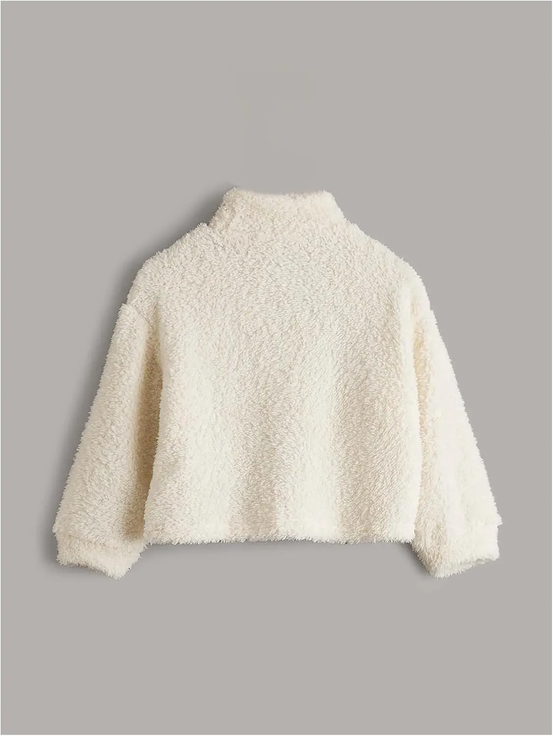 Girl's Mock Neck Long Sleeve Teddy Sweatshirt Drop Shoulder Fuzzy Fleece Pullover Top