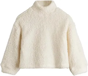 Girl's Mock Neck Long Sleeve Teddy Sweatshirt Drop Shoulder Fuzzy Fleece Pullover Top