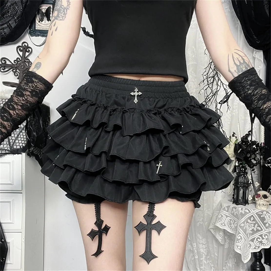 Gothic Pleated Mini Skirt Y2K Grunge Casual High Waisted A-line Flare Skirts