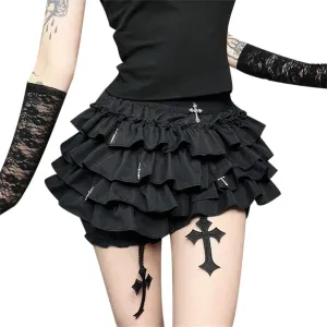 Gothic Pleated Mini Skirt Y2K Grunge Casual High Waisted A-line Flare Skirts