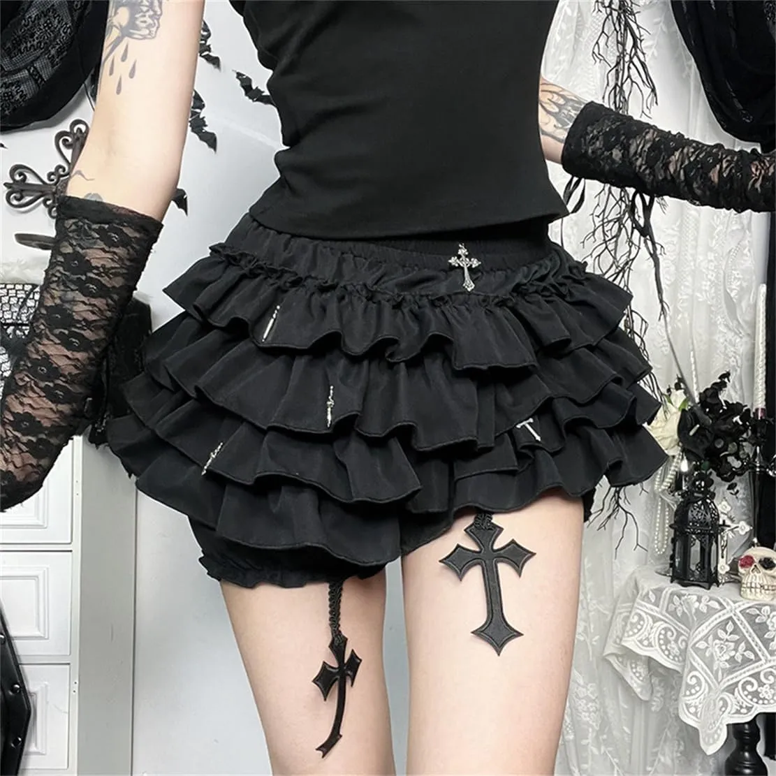 Gothic Pleated Mini Skirt Y2K Grunge Casual High Waisted A-line Flare Skirts