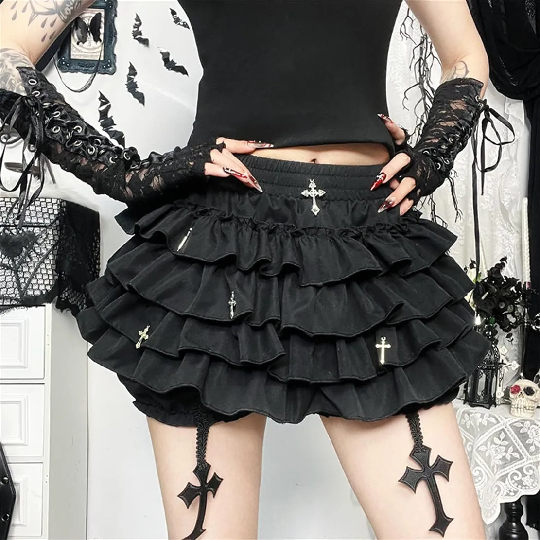 Gothic Pleated Mini Skirt Y2K Grunge Casual High Waisted A-line Flare Skirts