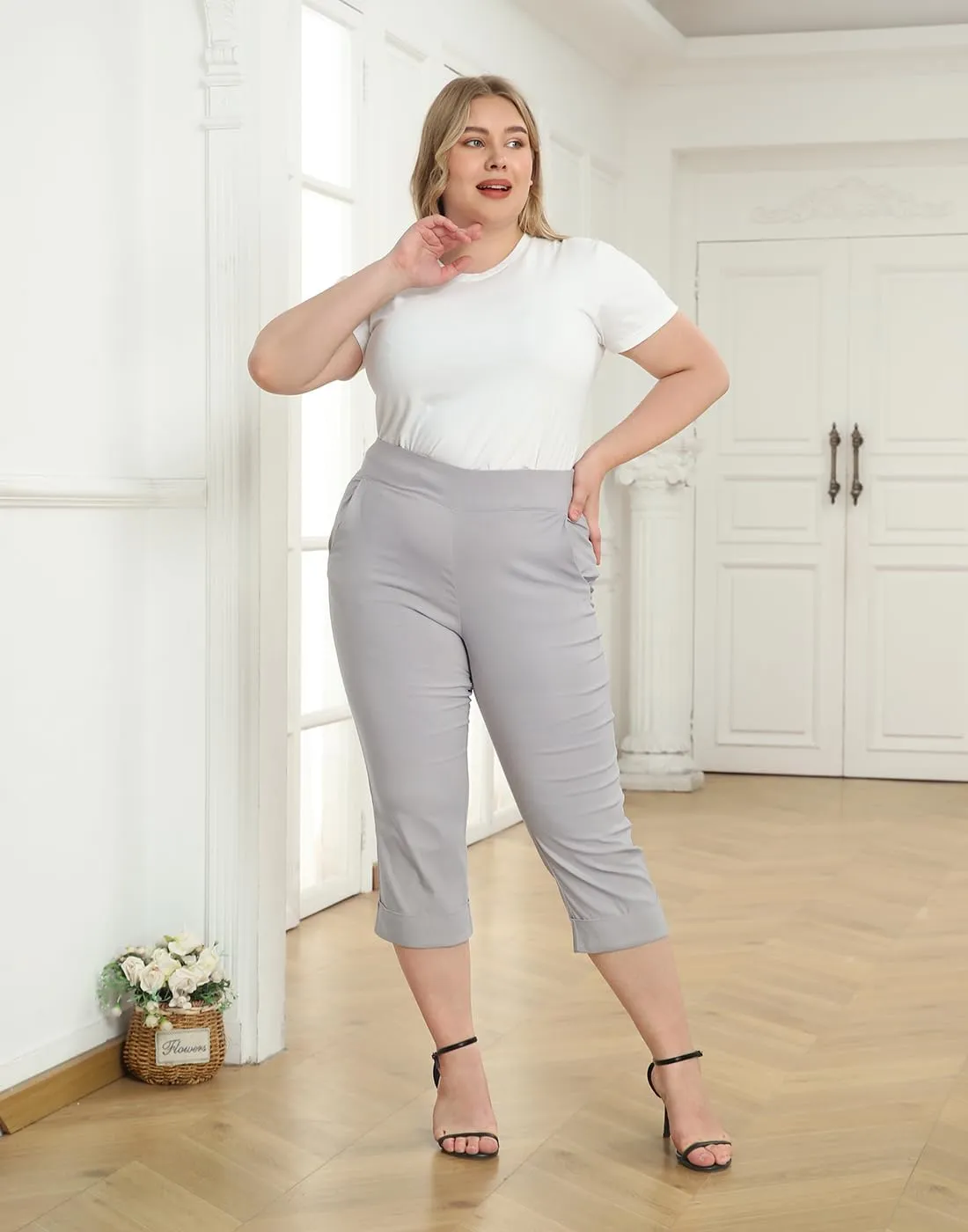 HDE Plus Size Pull On Capris for Women