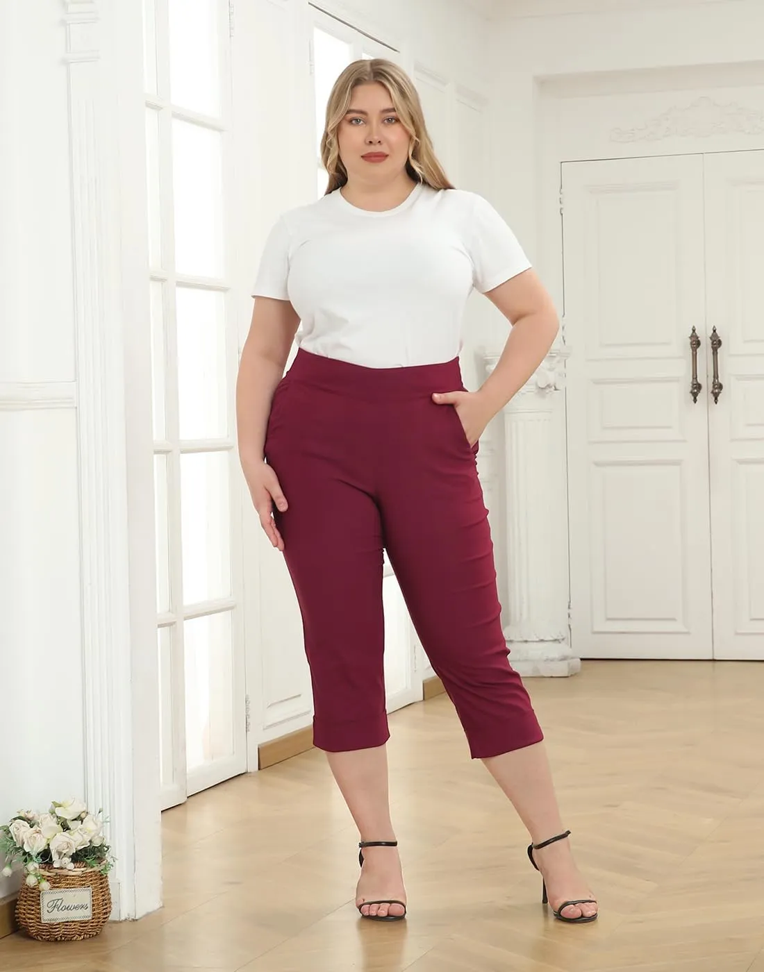 HDE Plus Size Pull On Capris for Women