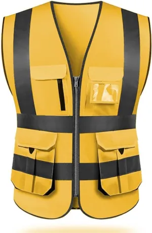 High visibility reflective safety vest multi pockets Hi-vis vest workwear safety waistcoat with reflective strips