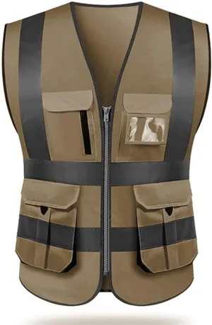 High visibility reflective safety vest multi pockets Hi-vis vest workwear safety waistcoat with reflective strips
