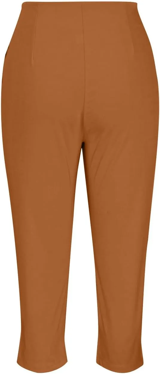 Hvyesh Womens Business Casual Capri Pants Summer Trendy 2025 Pleated High Waisted Capris for Women Wide Leg