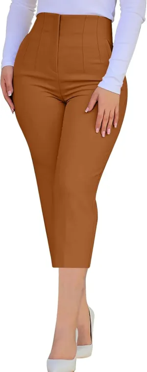 Hvyesh Womens Business Casual Capri Pants Summer Trendy 2025 Pleated High Waisted Capris for Women Wide Leg