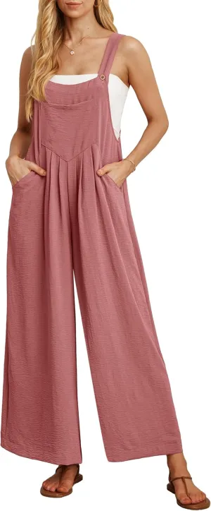 IWOLLENCE Women's Summer Jumpsuits Boho Wide Leg Overalls Casual Loose Rompers with Pockets 2025