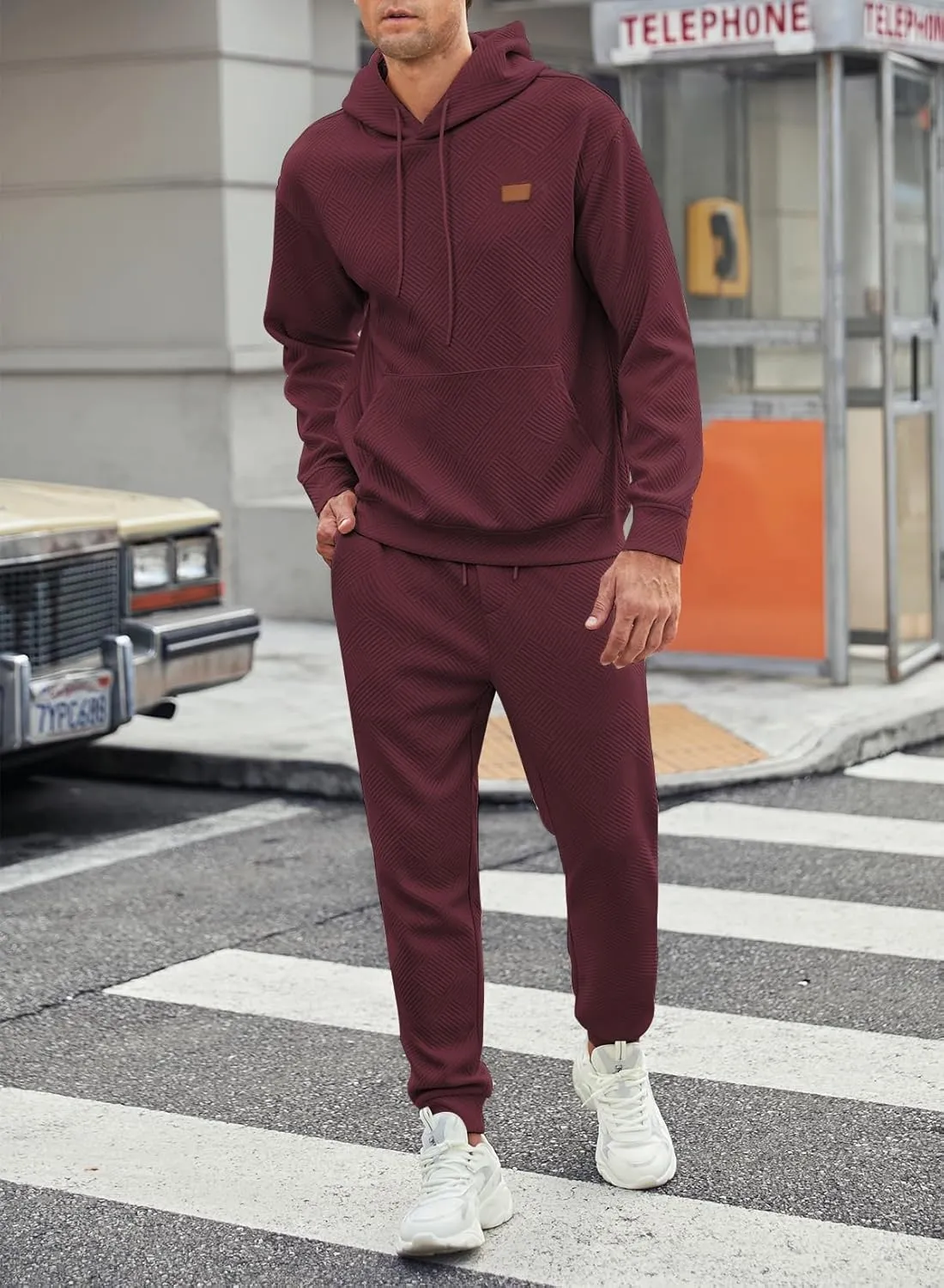 JMIERR Mens 2 Piece Jacquard Sweatsuit Outfits Hoodie Sweatshirt & Joggers Sweatpants Set Tracksuit