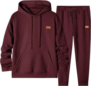 JMIERR Mens 2 Piece Jacquard Sweatsuit Outfits Hoodie Sweatshirt & Joggers Sweatpants Set Tracksuit