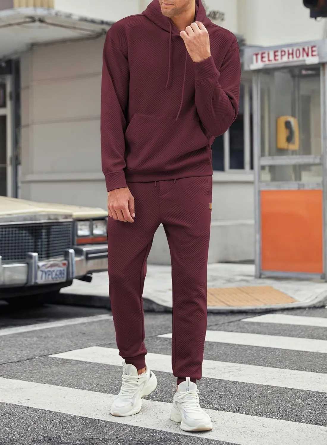 JMIERR Mens 2 Piece Jacquard Sweatsuit Outfits Hoodie Sweatshirt & Joggers Sweatpants Set Tracksuit
