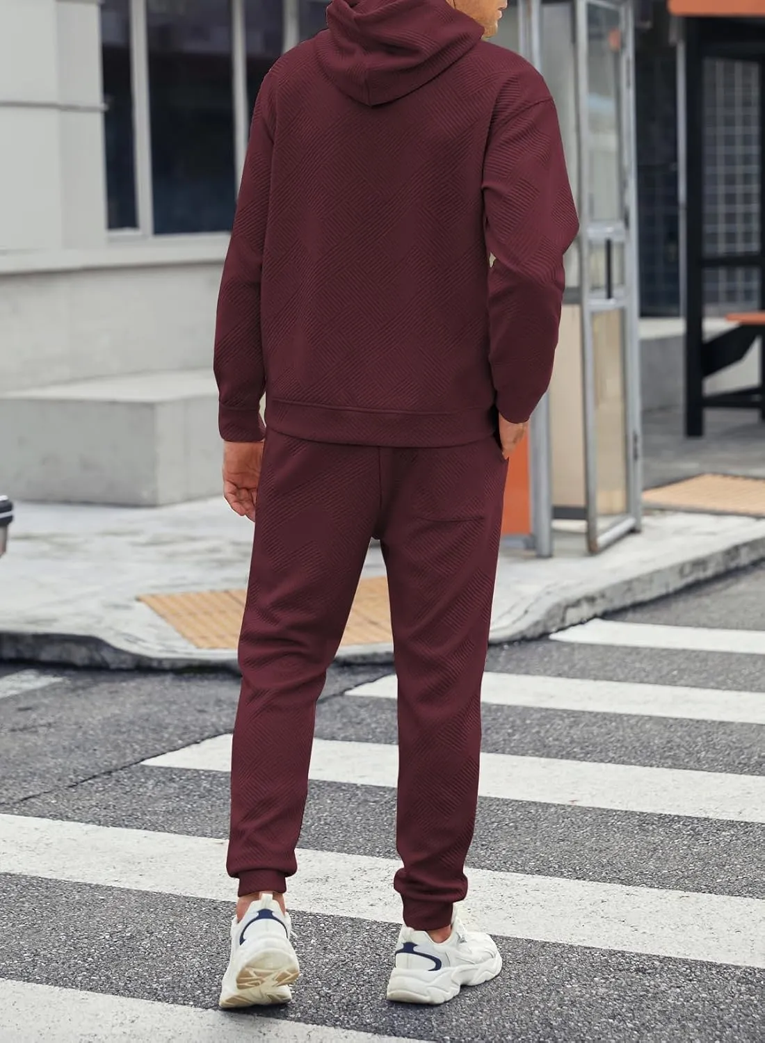JMIERR Mens 2 Piece Jacquard Sweatsuit Outfits Hoodie Sweatshirt & Joggers Sweatpants Set Tracksuit