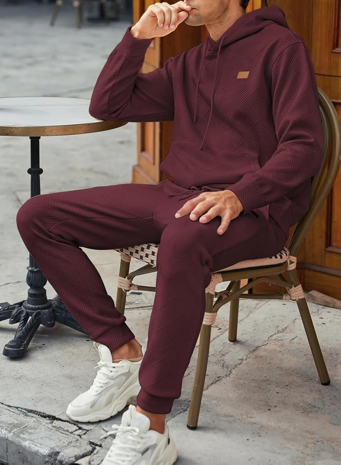 JMIERR Mens 2 Piece Jacquard Sweatsuit Outfits Hoodie Sweatshirt & Joggers Sweatpants Set Tracksuit