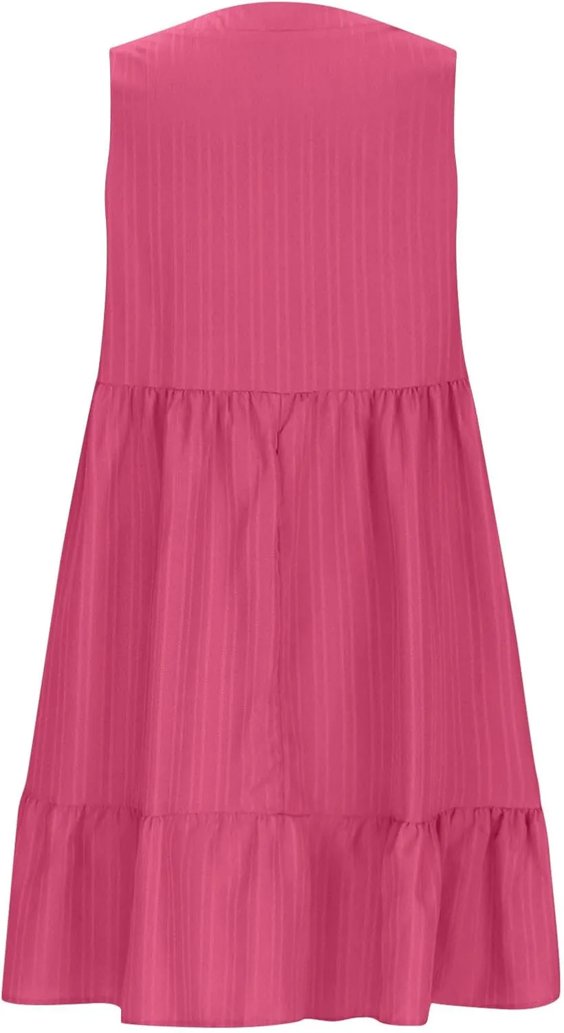 JOAU Summer Dresses for Women 2025 Casual Boho V Neck Sundresses Sleeveless Pleated Tiered Ruffle Beach Vacation Tank Dress