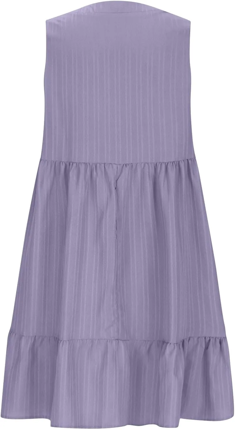 JOAU Summer Dresses for Women 2025 Casual Boho V Neck Sundresses Sleeveless Pleated Tiered Ruffle Beach Vacation Tank Dress