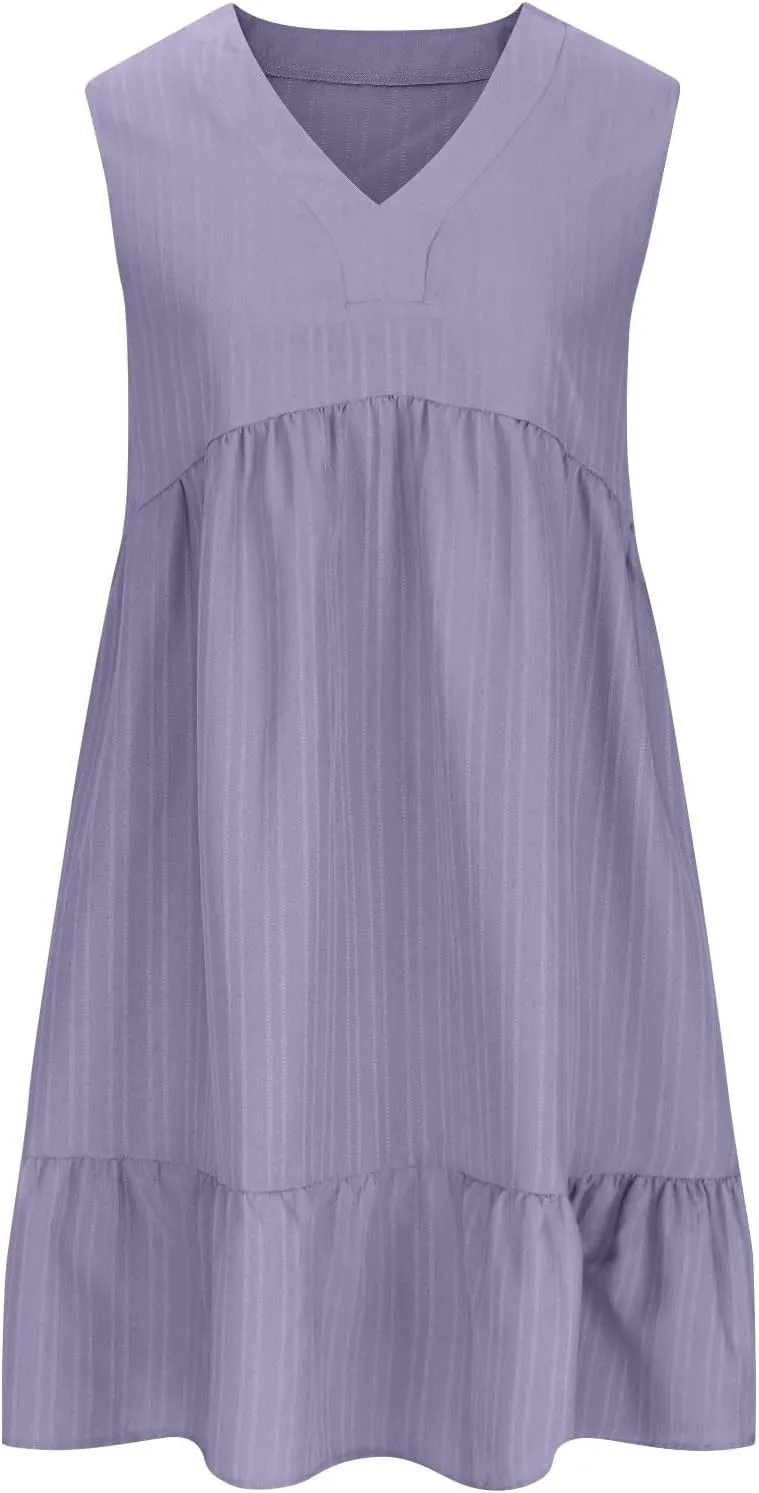 JOAU Summer Dresses for Women 2025 Casual Boho V Neck Sundresses Sleeveless Pleated Tiered Ruffle Beach Vacation Tank Dress