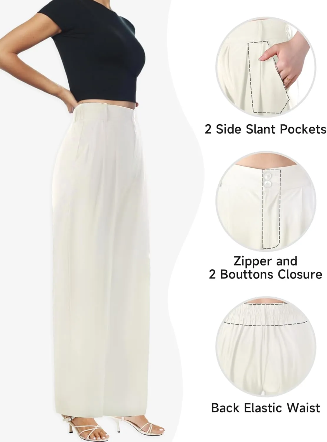 keriffe Wide Leg Casual Work Pants High Elastic Waisted Business Dress Trousers Loose Fit Office Slacks Pockets