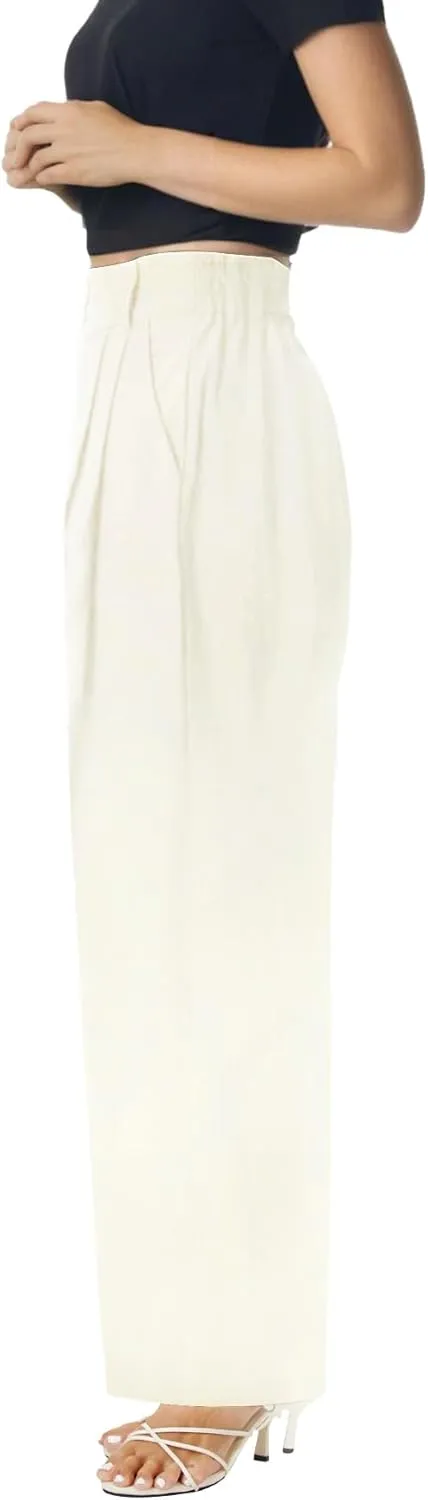 keriffe Wide Leg Casual Work Pants High Elastic Waisted Business Dress Trousers Loose Fit Office Slacks Pockets