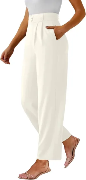 keriffe Wide Leg Casual Work Pants High Elastic Waisted Business Dress Trousers Loose Fit Office Slacks Pockets