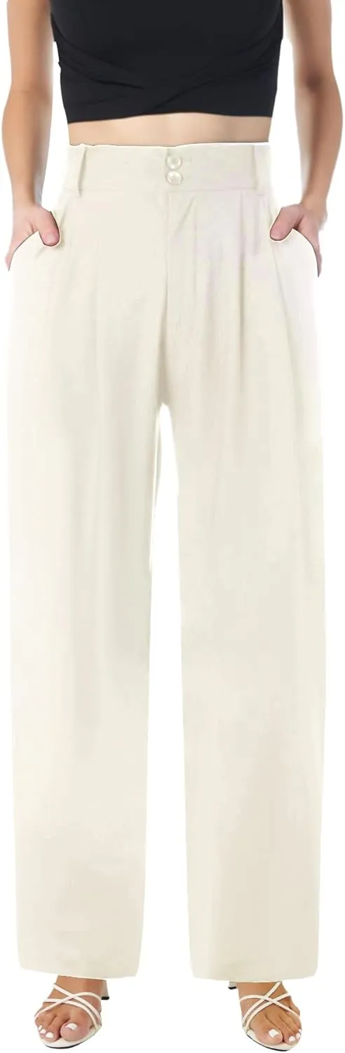 keriffe Wide Leg Casual Work Pants High Elastic Waisted Business Dress Trousers Loose Fit Office Slacks Pockets