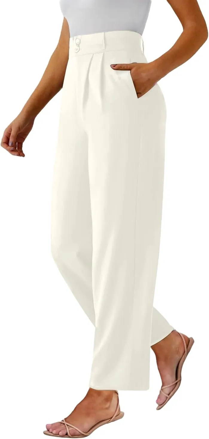 keriffe Wide Leg Casual Work Pants High Elastic Waisted Business Dress Trousers Loose Fit Office Slacks Pockets