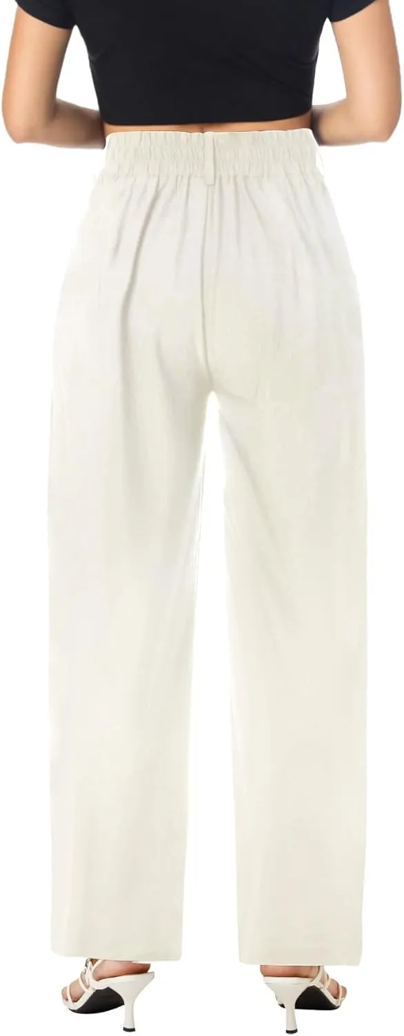 keriffe Wide Leg Casual Work Pants High Elastic Waisted Business Dress Trousers Loose Fit Office Slacks Pockets
