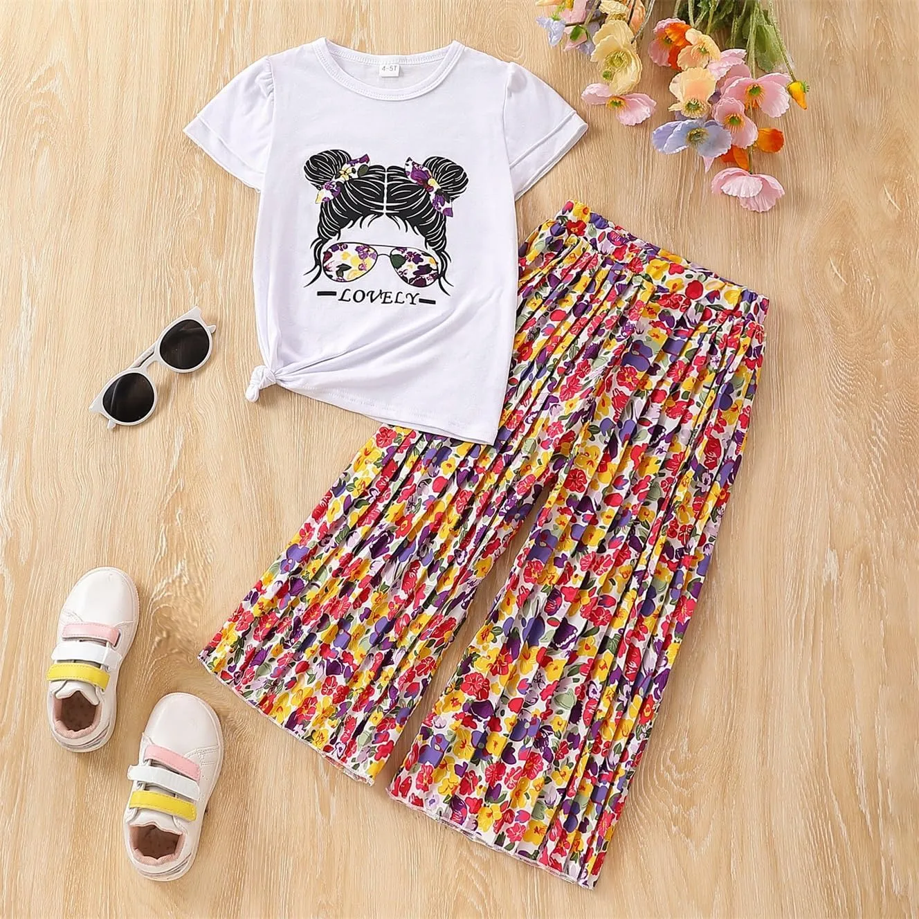 Kid Toddler Girl Clothes Figure Graphic Short-sleeve Top   Leopard Print Pants 2 Piece Summer Outfits Set