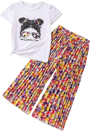 Kid Toddler Girl Clothes Figure Graphic Short-sleeve Top   Leopard Print Pants 2 Piece Summer Outfits Set