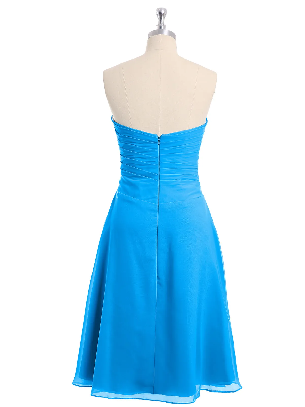 Knee Length Chiffon Dress with Sweetheart Neck-Ocean Blue