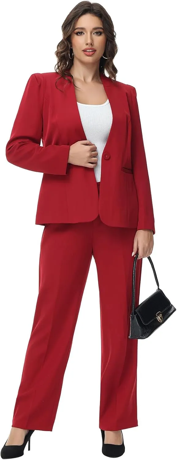 Lamgool Womens Pant Suit 2 Pieces Business Casual Outfits Lady's Blazer Jacket and Pants Set for Work
