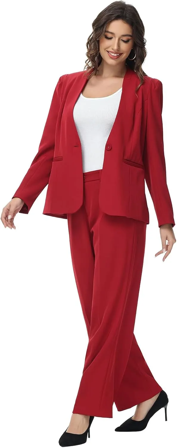 Lamgool Womens Pant Suit 2 Pieces Business Casual Outfits Lady's Blazer Jacket and Pants Set for Work