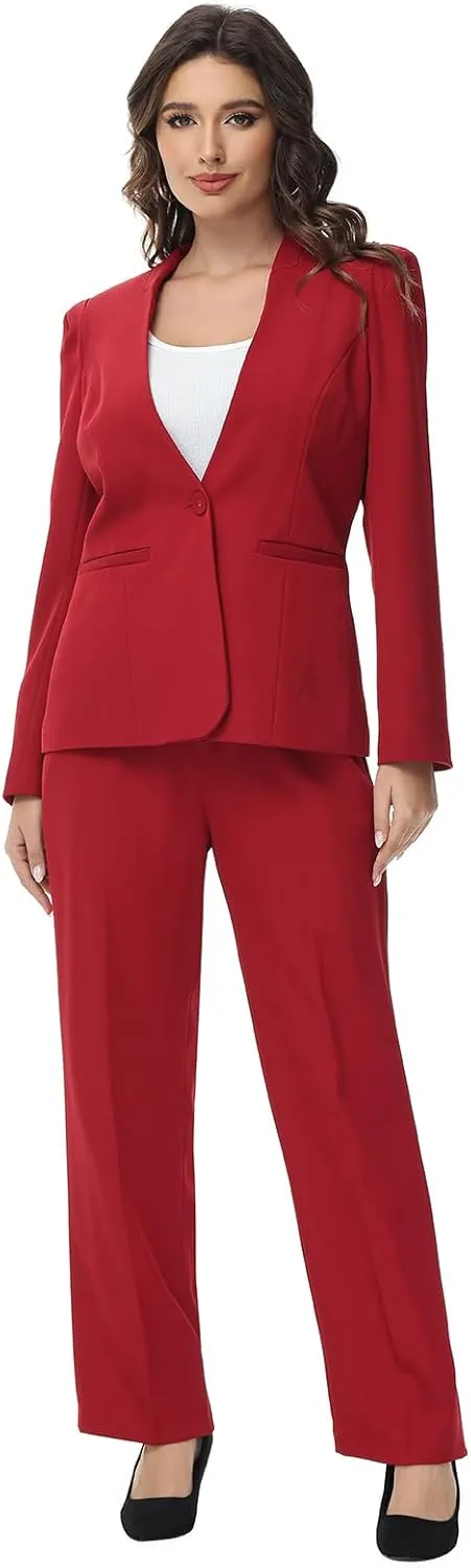 Lamgool Womens Pant Suit 2 Pieces Business Casual Outfits Lady's Blazer Jacket and Pants Set for Work