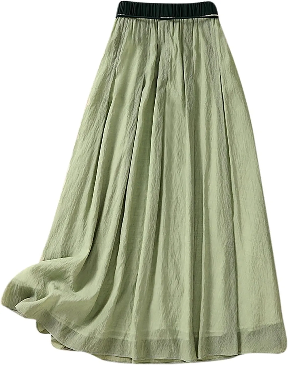 Lpmadey Women's Bohemian Style Elastic Waist Band Cotton Linen Long Maxi Skirt Dress 2024 Summer Solid A-Line Flared Skirts