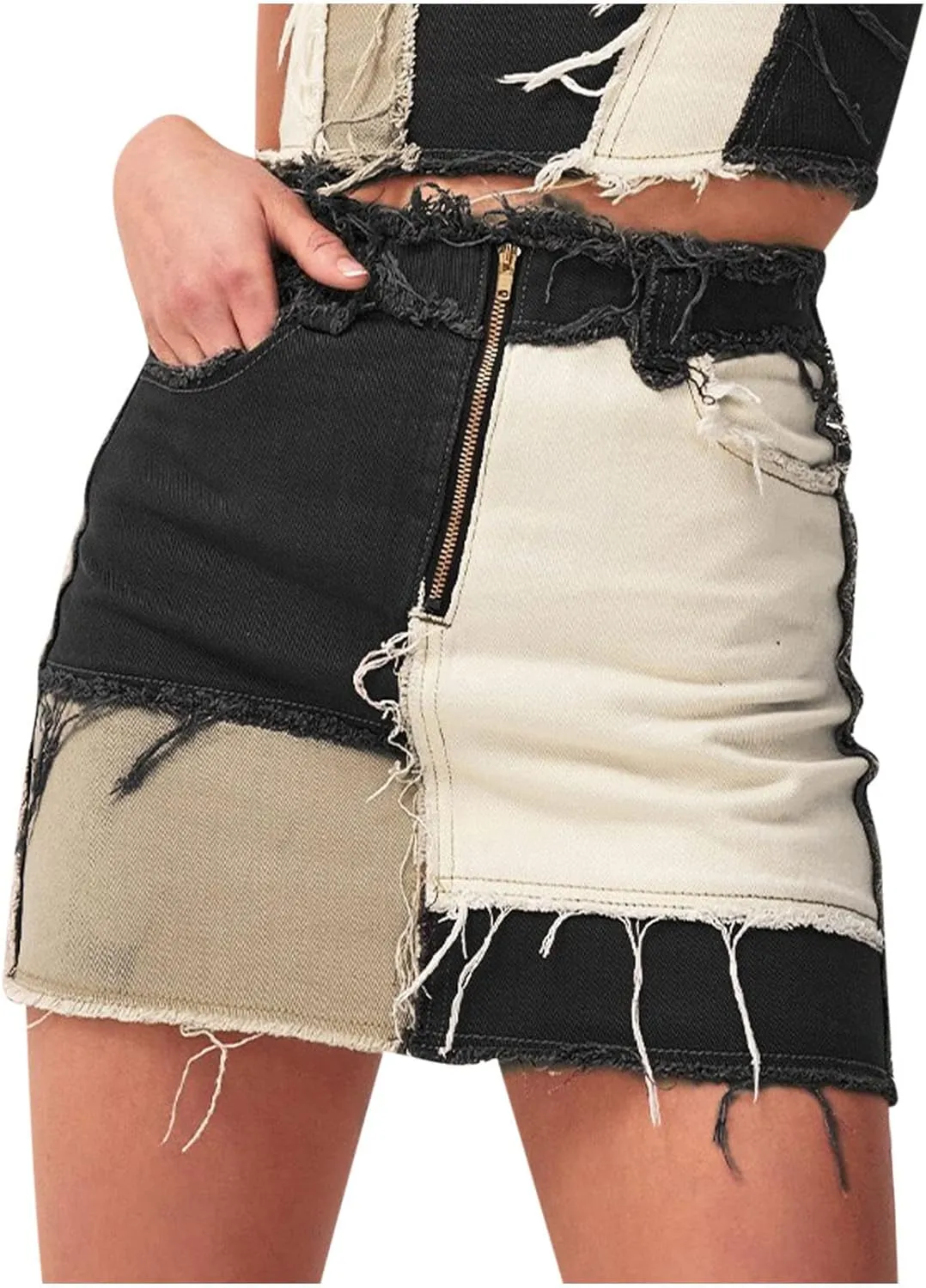 Lpmadey Women's Casual Distressed Fray Hem A-Line Denim Short Skirt Bodycon Jean Denim Skirt High Waisted Jean Skirt Stretchy