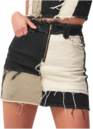 Lpmadey Women's Casual Distressed Fray Hem A-Line Denim Short Skirt Bodycon Jean Denim Skirt High Waisted Jean Skirt Stretchy