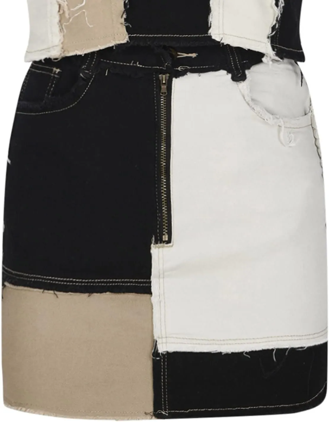 Lpmadey Women's Casual Distressed Fray Hem A-Line Denim Short Skirt Bodycon Jean Denim Skirt High Waisted Jean Skirt Stretchy