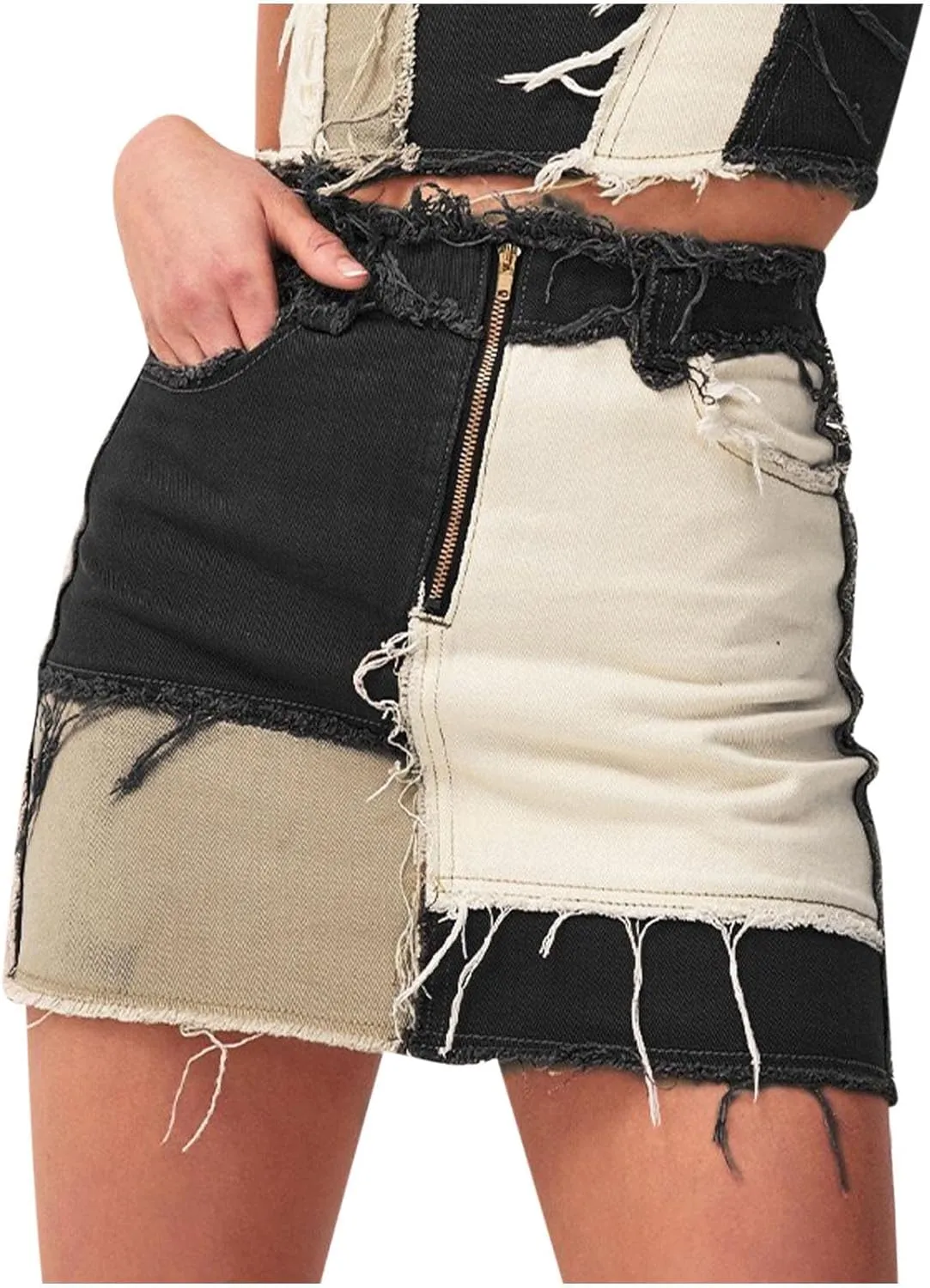 Lpmadey Women's Casual Distressed Fray Hem A-Line Denim Short Skirt Bodycon Jean Denim Skirt High Waisted Jean Skirt Stretchy
