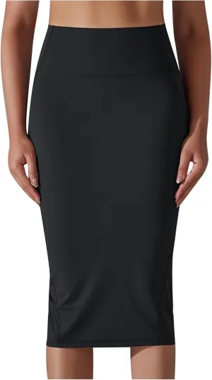 Lpmadey Womens Elegant Knee Length Elastic Waist Stretchy Bodycon Business Pencil Skirt Basic Stretch Pencil Midi Skirt