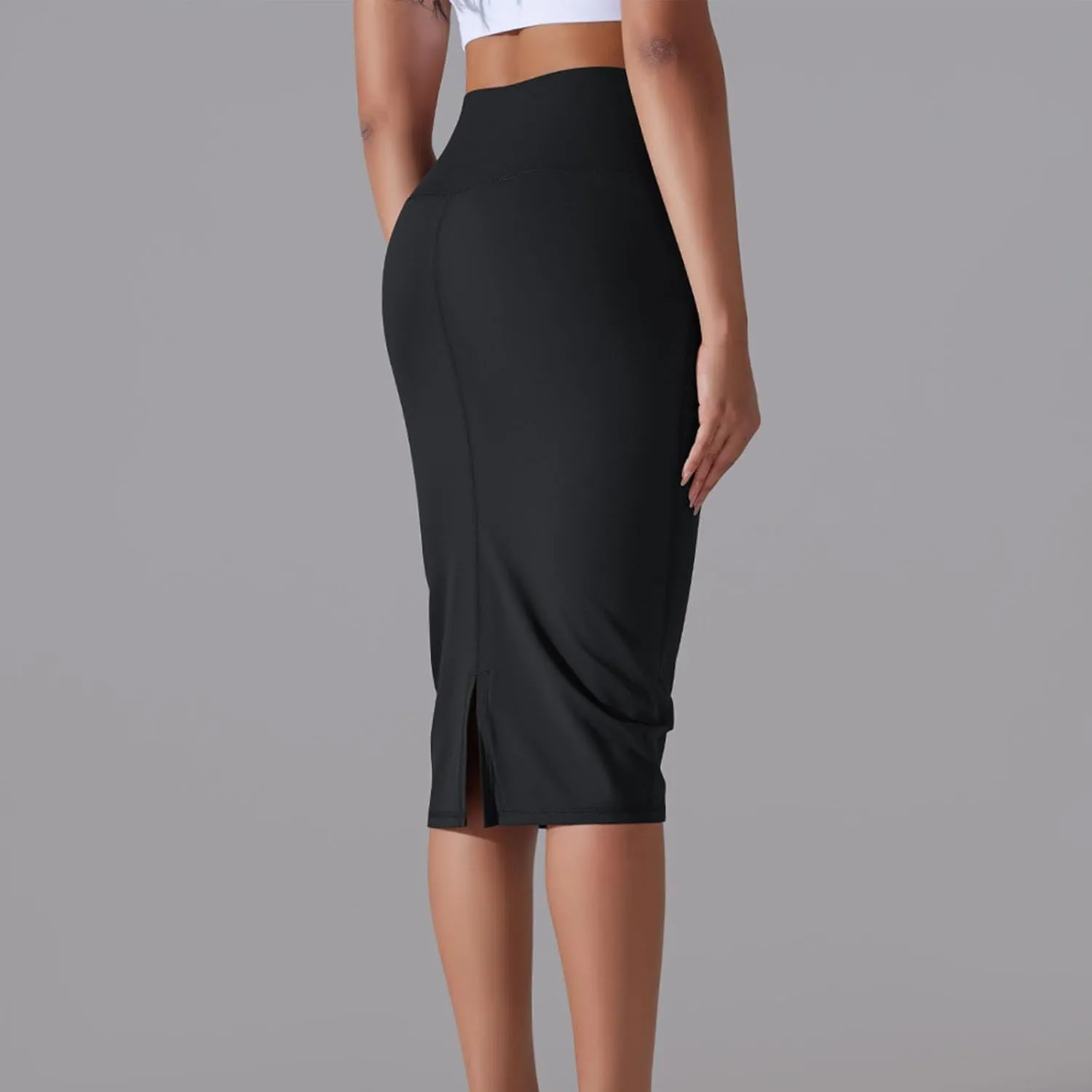 Lpmadey Womens Elegant Knee Length Elastic Waist Stretchy Bodycon Business Pencil Skirt Basic Stretch Pencil Midi Skirt