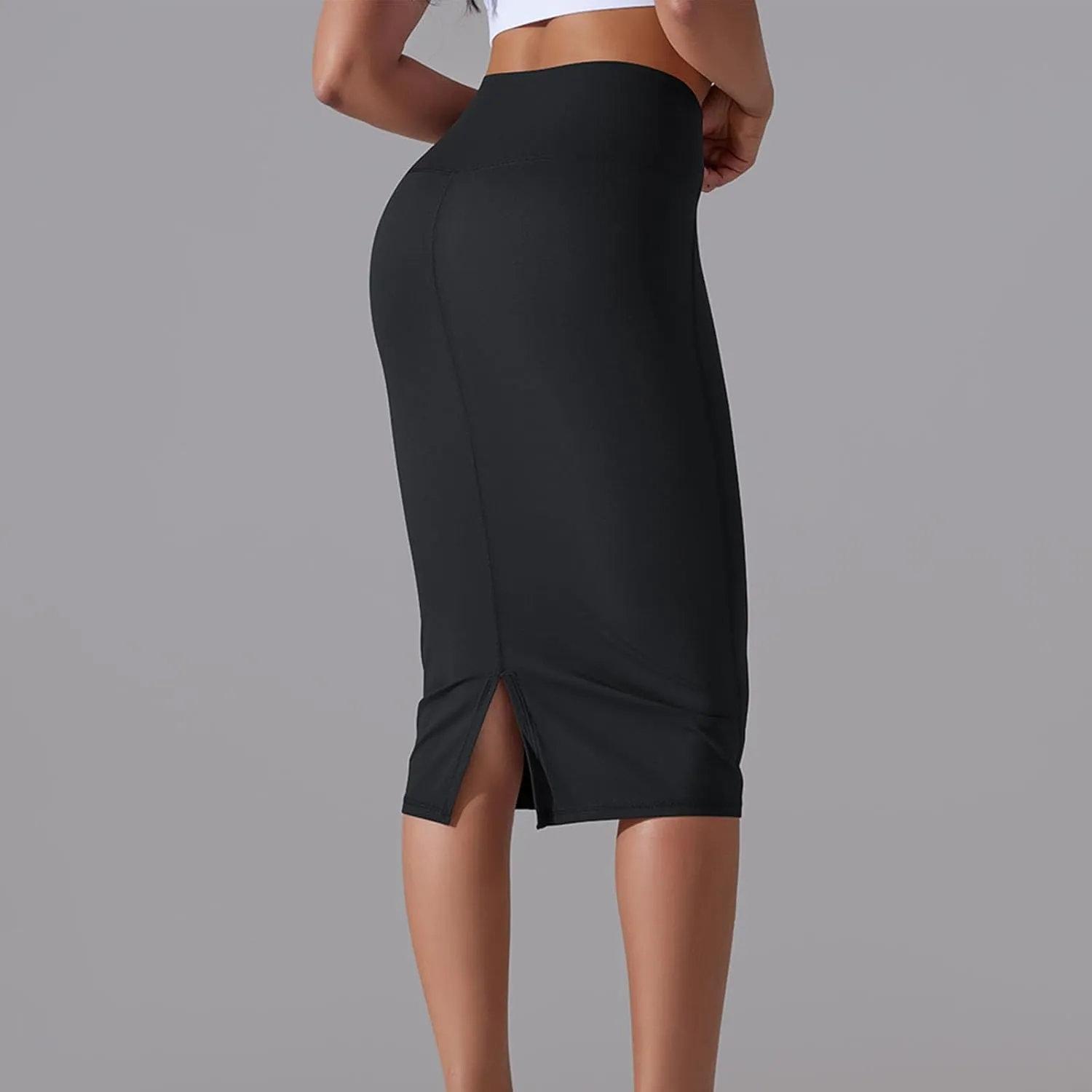 Lpmadey Womens Elegant Knee Length Elastic Waist Stretchy Bodycon Business Pencil Skirt Basic Stretch Pencil Midi Skirt