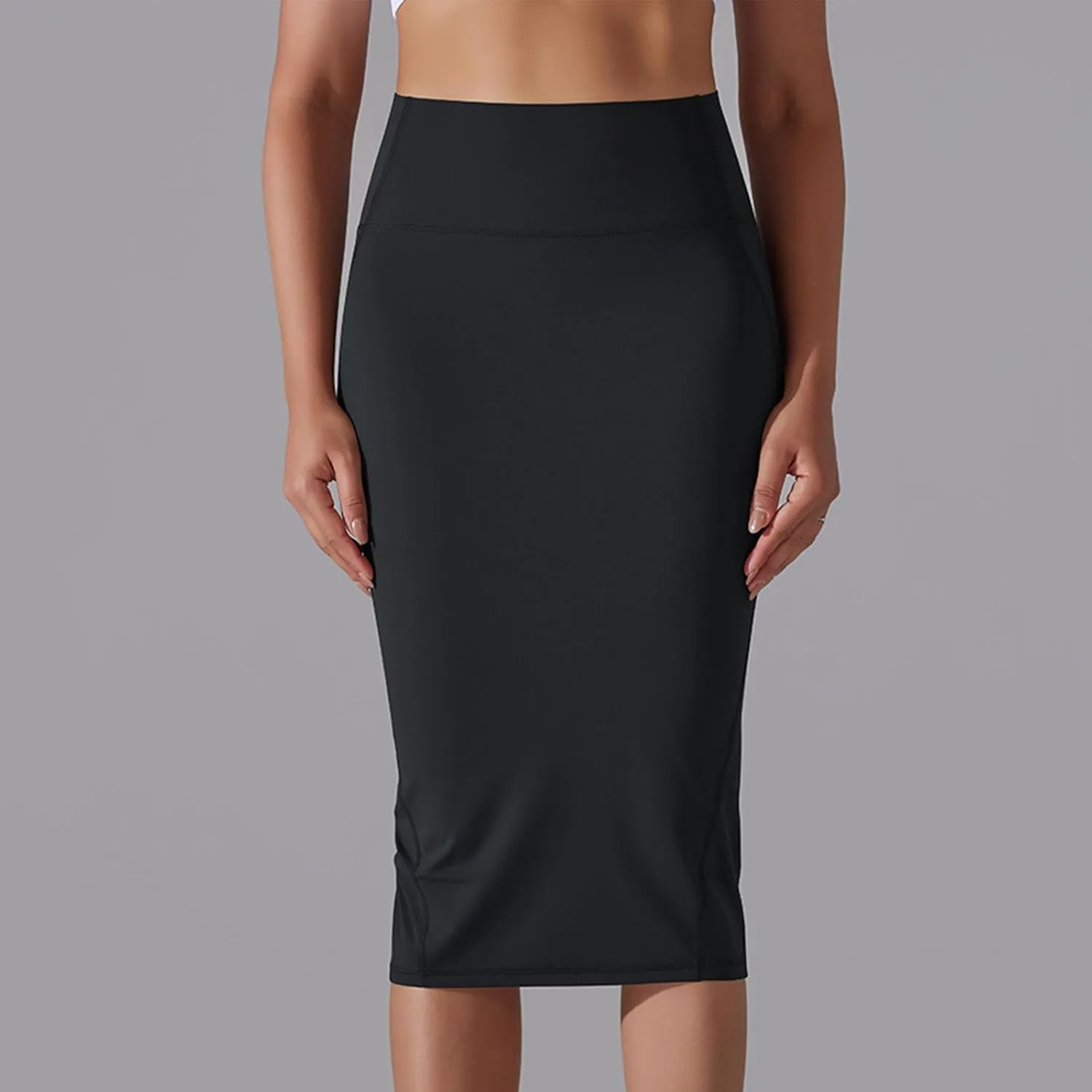Lpmadey Womens Elegant Knee Length Elastic Waist Stretchy Bodycon Business Pencil Skirt Basic Stretch Pencil Midi Skirt