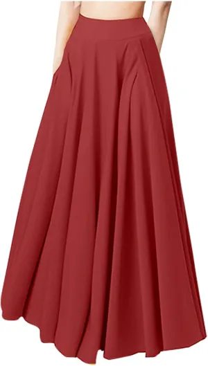 Lpmadey Women's Summer Boho Elastic Waist Pleated A-Line Flowy Swing Tiered Long Beach Skirt Dress with Pockets 2024 New