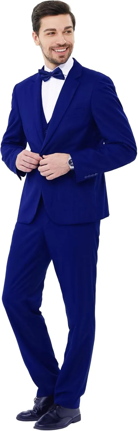 MAGE MALE Men's 3 Pieces Solid One Button Suit Elegant Slim Fit Single Breasted Party Tuxedo Blazer Vest Pants Set