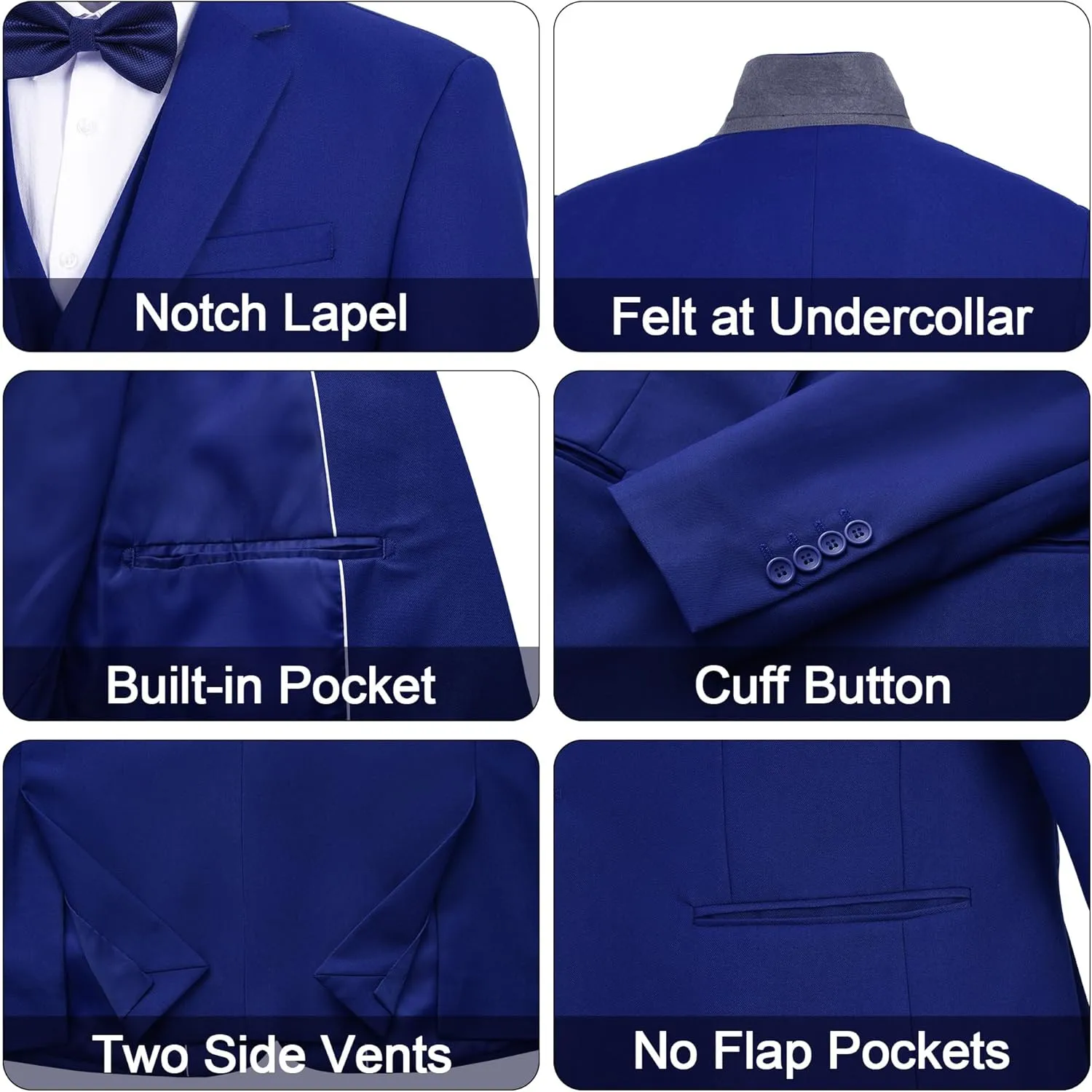 MAGE MALE Men's 3 Pieces Solid One Button Suit Elegant Slim Fit Single Breasted Party Tuxedo Blazer Vest Pants Set
