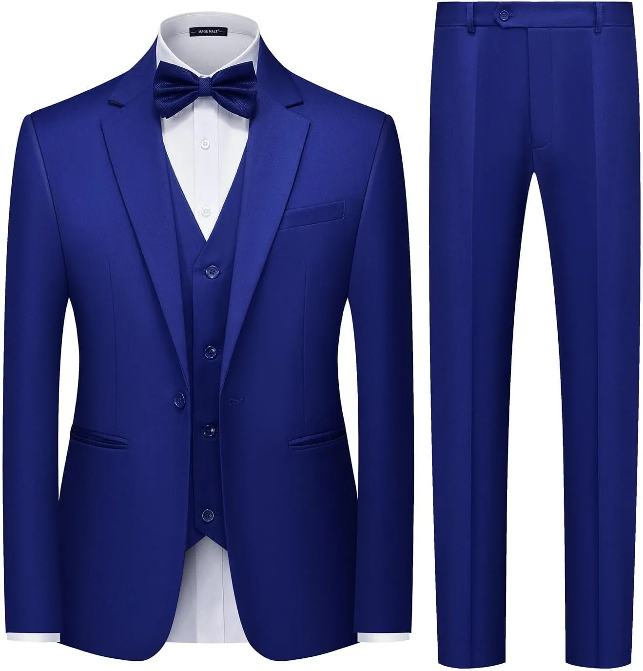 MAGE MALE Men's 3 Pieces Solid One Button Suit Elegant Slim Fit Single Breasted Party Tuxedo Blazer Vest Pants Set