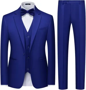 MAGE MALE Men's 3 Pieces Solid One Button Suit Elegant Slim Fit Single Breasted Party Tuxedo Blazer Vest Pants Set