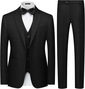 MAGE MALE Men's 3 Pieces Solid One Button Suit Elegant Slim Fit Single Breasted Party Tuxedo Blazer Vest Pants Set
