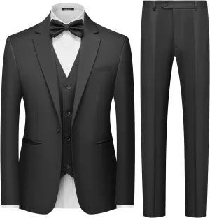 MAGE MALE Men's 3 Pieces Solid One Button Suit Elegant Slim Fit Single Breasted Party Tuxedo Blazer Vest Pants Set