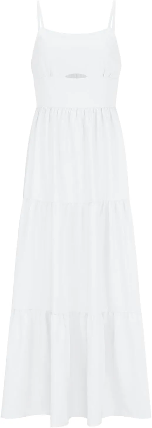 Maxi Dresses for Women Front Cutout Straps Elegant Wrap Dress Square Neck Sleeveless Flowy Ruffle Tiered Sun Dress